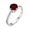 Кольцо из серебра с нат.гранатом и фианитами родированное