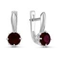 Серьги из серебра с нат. гранатом и фианитами родированное