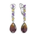 Серьги из серебра с гт. кварцем аметрин, кварцем цитрин, аметист и фианитами родированные