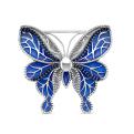 Брошь из серебра с цветной эмалью и фианитами родированная - Бабочка 4х4см