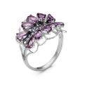 Кольцо из серебра с пл.кварцем аметист и фианитами родированное