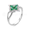 Кольцо из серебра с изумрудным кварцем и фианитами родированное