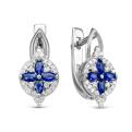 Серьги из серебра с кварцем сапфир и фианитами родированные