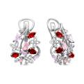 Серьги из серебра с пл.кварцами цв.родолит, аметист, гранат и фианитами родированные
