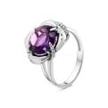 Кольцо из серебра с пл. кварцем аметист и фианитами родированное