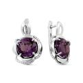 Серьгииз серебра с пл. кварцем аметист и фианитами родированные