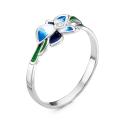 Кольцо из серебра с эмалью и фианитом родированное