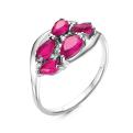 Кольцо из серебра с кварцем рубин и фианитами родированное