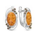 Серьги из серебра с рек.янтарём и фианитами родированные