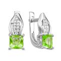 Серьги из серебра с кварцем хризолит и фианитами родированные