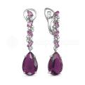 Серьги из серебра с кварцем родолит и фианитами родированные