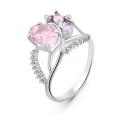 Кольцо из серебра с пл.розовым кварцем,пл.кварцем цв.аметист, родолит и фианитами родированное