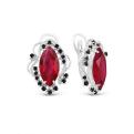 Серьги из серебра с синт.рубином и фианитами родированные