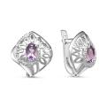 Серьги из серебра с нат.аметистом и фианитами родированные