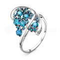 Кольцо из серебра с голубыми фианитами родированное - фото