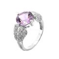 Кольцо из серебра с нат.аметистом и фианитами родированное