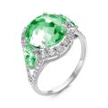 Кольцо из серебра с пл.кварцем цв.зелёный и фианитами родированное