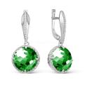 Серьги из серебра с пл.кварцем цв.зелёный и фианитами родированные