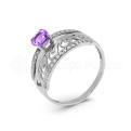 Кольцо из серебра с нат.аметистом и фианитами родированное