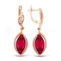 Серьги из золочёного серебра с синт.рубином и фианитами родированные