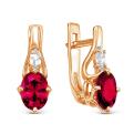 Серьги из золочёного серебра с синт. рубином и фианитами