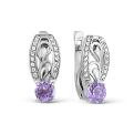 Серьги из серебра с нат.аметистом и фианитами родированные