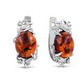 Серьги из серебра с нат.янтарём и фианитами родированные