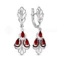 Серьги из серебра с кварцем гранат и фианитами родированные