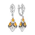Серьги из серебра с кварцем цитрин и фианитами родированные