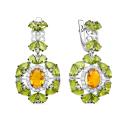 Серьги из серебра с кварцем цитрин, хризолит и фианитами родированные