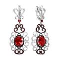 Серьги из серебра с кварцем гранат и фианитами родированные
