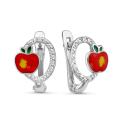 Серьги детские из родированного серебра с эмалью и фианитами - Яблочки