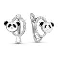 Серьги детские из серебра с эмалью и фианитами родированные - Пандочки