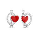 Серьги детские из родированного серебра с эмалью и фианитами - Сердечки