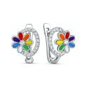 Серьги детские из родированного серебра с эмалью и фианитами - Семицветики
