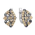 Серьги из серебра с фианитами шампань и темным родированием