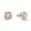 Серьги-пусеты детские из серебра с эмалью и фианитами родированные