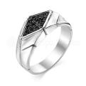 Печатка мужская из серебра с фианитами родированная