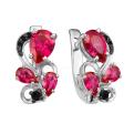 Серьги из серебра с синт.рубином и фианитами родированные