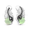 Серьги из серебра с кварцем зеленый агат и фианитами родированные