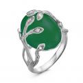 Кольцо из серебра с рек.зелёным агатом и фианитами родированное - фото
