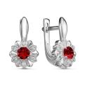 Серьги из серебра с нат.гранатом и фианитами родированные