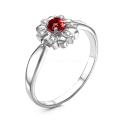 Кольцо из серебра с нат.гранатом и фианитами родированное