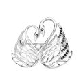 Брошь из серебра с фианитами родированная - Лебеди