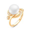 Кольцо из золочёного серебра с культивированным жемчугом и фианитами
