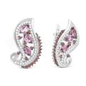 Серьги из серебра с кварцем родолит и фианитами родированные