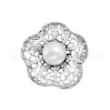 Брошь из серебра с жемчугом Swarovski и фианитами родированная