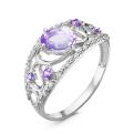Кольцо из серебра с нат.аметистом и фианитами родированное