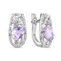 Серьги из серебра с нат.аметистом и фианитами родированные