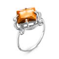 Кольцо из серебра с кварцем цитрин и фианитами родированное
